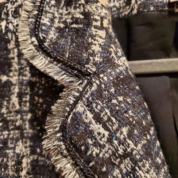 Chicos Y2K Black Blue White Fringed Nubby Textured Tweed Blazer Jacket Size 3 XL - Picture 4 of 12